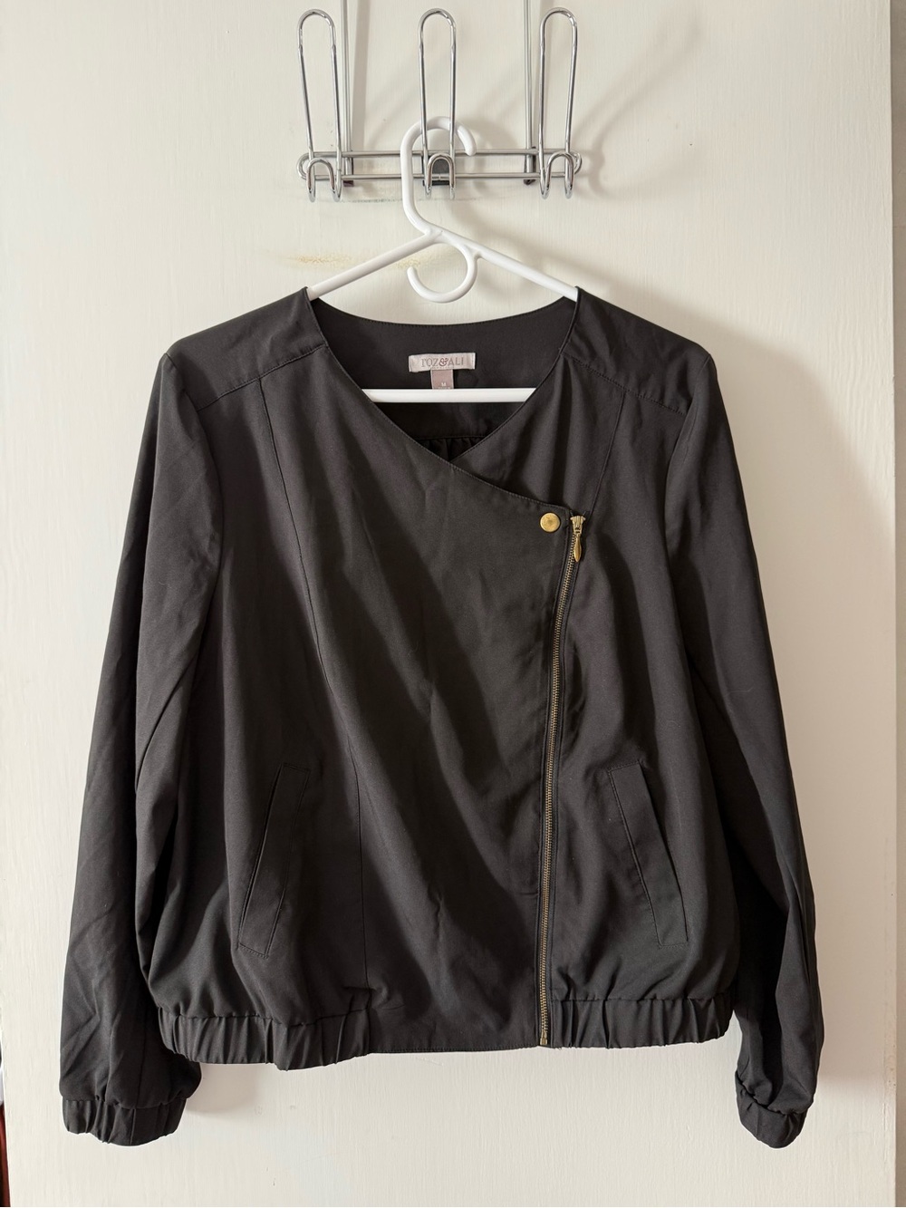Roz & Ali Black Bomber Jacket with Gold Zip Accent